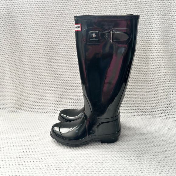 Hunter Tall Black High Gloss Women Slip On Rain Boots Classic Essential Size 5 - Picture 4 of 12